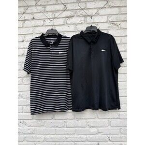 Nike Golf Polo Shirt Dri Fit Victory Mens 2XL Black Black/white Striped-Lot Of 2